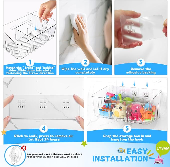Lysam Bath Toy Storage 2 Packs, Large Bath Toy Holder with 3 Compartment, Quick Dry Bathtub Toy Organizer, Bath Tub Toy Net, Shower Toy Basket & Bin, Bathroom Accessories for Baby,Toddler,Kids（Clear）