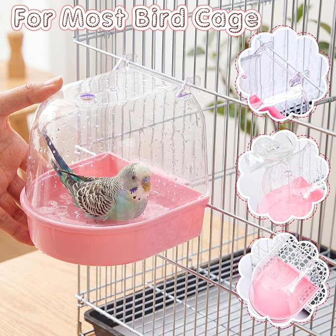 Honeydak 3 Pieces Clear Bird Bath for Cage Parakeet Bird Cage Accessories Hanging Bath Box Parrot Bathing Tub with View for Cockatiel Conure Canary Budgies Parrots (Cute Color)