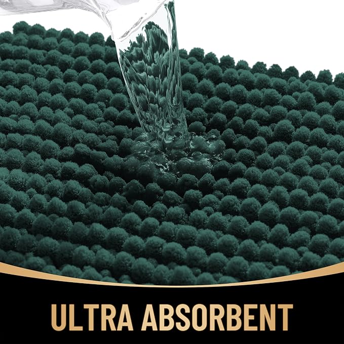 OLANLY Thick Bathroom Runner Rugs 70x24, Extra Soft Absorbent Chenille Bath Rugs, Rubber Backing, Machine Wash Dry, Long Bath Mats for Bathroom, Tub and Shower, Home Decor Accessories, Blackish Green