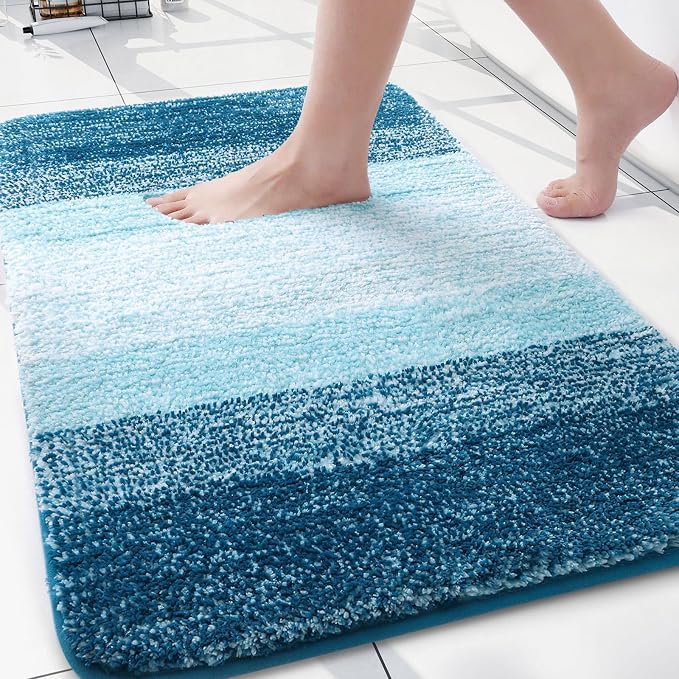 Arotive Microfiber Bathroom Rugs, Shaggy Soft and Absorbent Bath Rug, Thick Plush Machine Washable Dry Bath Mats for Bathroom, Tub and Shower, 30x20, Peacock Blue, Rectangular