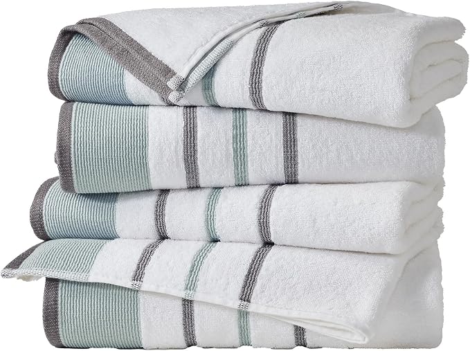 Great Bay Home Decorative Bath Towel Set - Cotton 4 Pack 54x27 Bath Towel Set - Durable Towels for Bathroom Decor (Eucalyptus/Grey)