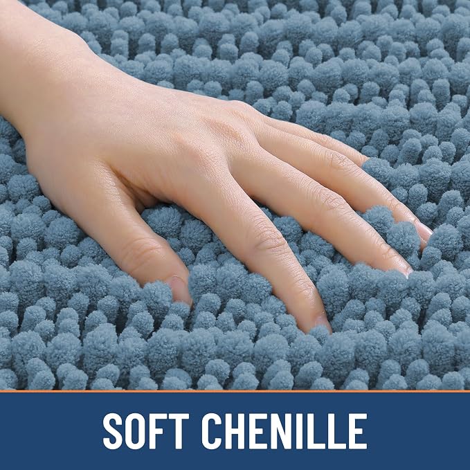 Smiry Bathroom Rugs Mat 44x32, Extra Soft Absorbent Chenille Bath Rugs, Non Slip Rubber Backing Machine Washable Quick Dry Bath Mats for Bathroom Floor, Tub, Shower, Home Accessories, Grayish Blue