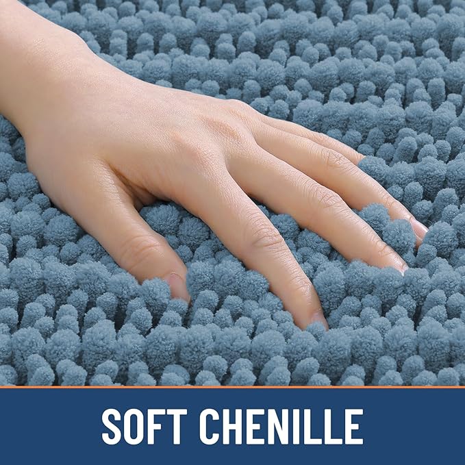 Smiry Bathroom Rugs Mat 47x24, Extra Soft Absorbent Chenille Bath Rugs, Non Slip Rubber Backing Machine Washable Quick Dry Bath Mats for Bathroom Floor, Tub, Shower, Home Accessories, Grayish Blue