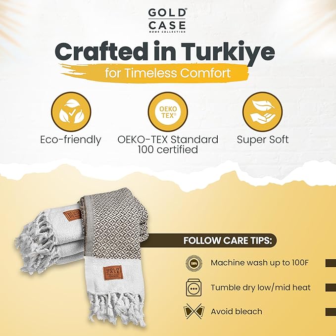 Gold CASE Turkish Hand Towels for Bathroom Set of 4 – 20 x 40'' – 100% Cotton Bathroom Towels – Aphrodite Kitchen Small Towel for Spa, Face, Tea & Dishcloth – Decorative Patterned Weave – Beige