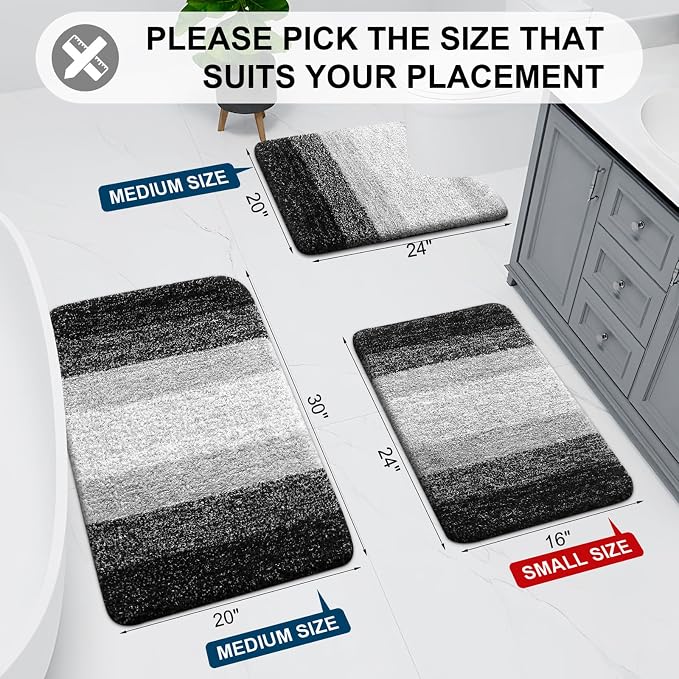 Arotive Microfiber Bathroom Rugs, Shaggy Soft and Absorbent Bath Rug, Thick Plush Machine Washable Dry Bath Mats for Bathroom, Tub and Shower, 30x17, Black, Rectangular