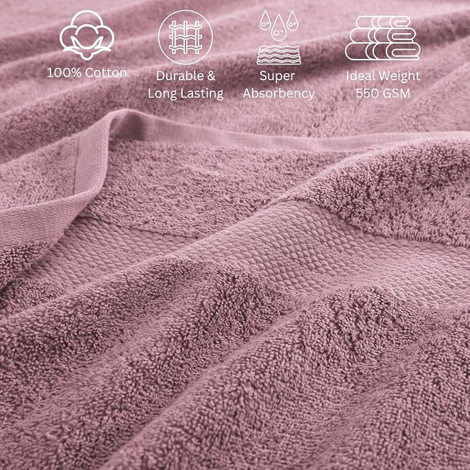 LANE LINEN Bathroom Towels Set - 24 PCs - 100% Ring Spun Cotton - Quick Dry, Soft & Absorbent - 4 Bath, 4 Fingertip, 6 Hand Towel, 8 Washcloths, 2 Bath Sheets - Towels for Regular Use - Wistful Mauve