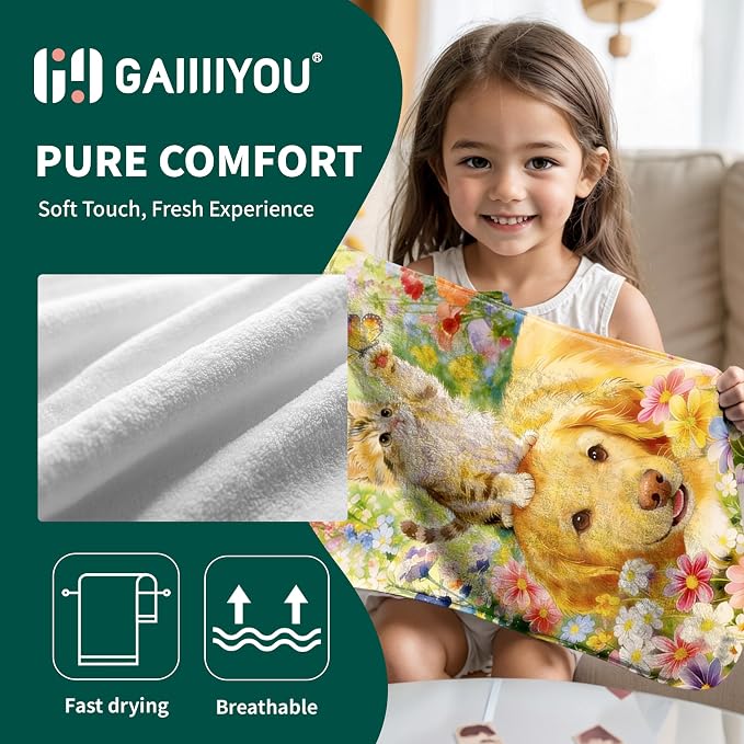 Cute Animals Wildflower Hand Towels Spring Summer Soft Microfiber Towel for Kitchen