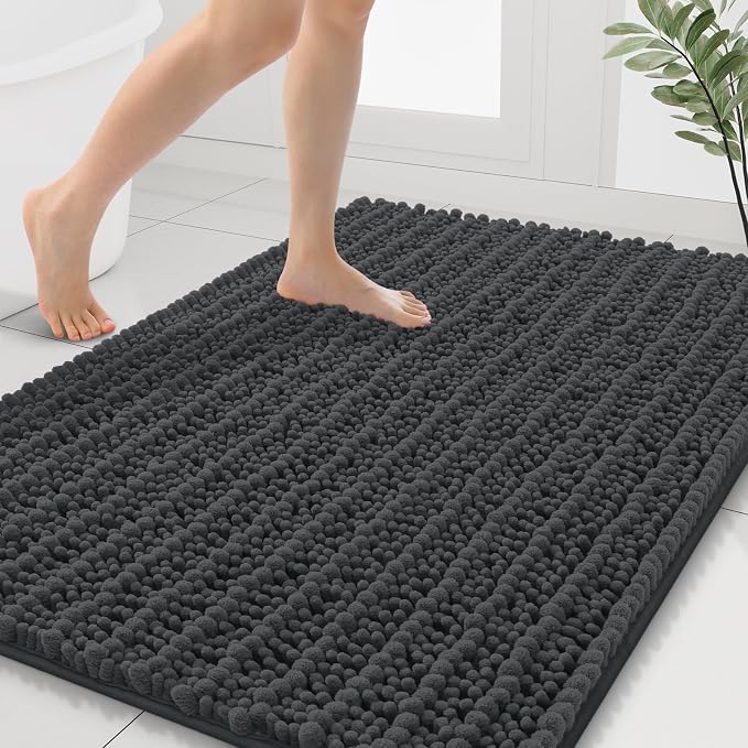 Smiry Bathroom Rugs Mat 44x32, Extra Soft Absorbent Chenille Bath Rugs, Non Slip Rubber Backing Machine Washable Quick Dry Bath Mats for Bathroom Floor, Tub, Shower, Home Decor Accessories, Dark Grey