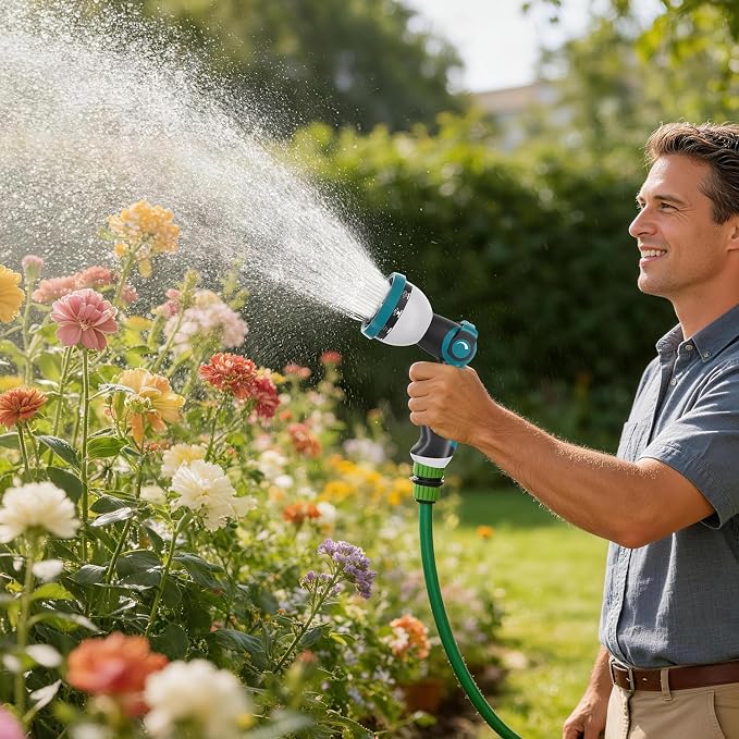 Besiter Garden Hose Nozzle, Hose Sprayer Nozzle with 10 Spray Patterns, Thumb Control On Off Valve,2 Pack High Pressure Metal Water Hose Nozzle for Car Wash, Plants, Pets & Outdoor Cleaning Blue Green