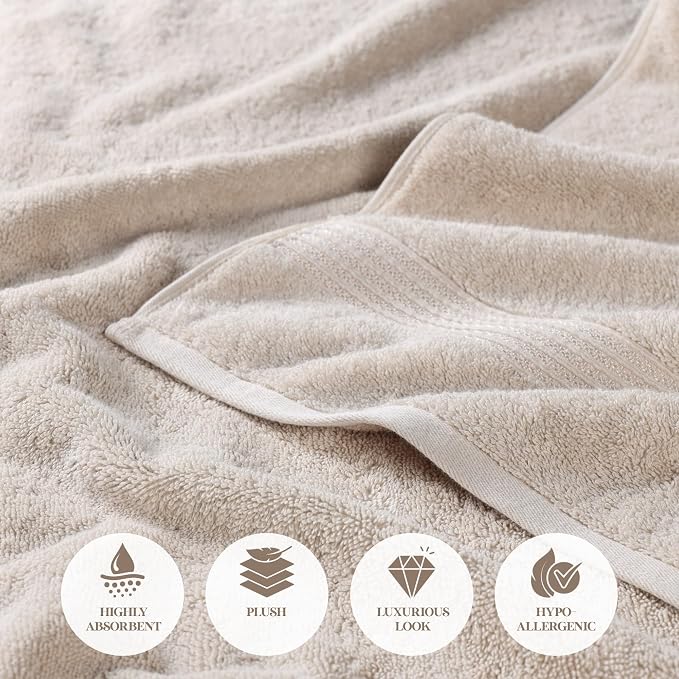 Superior Egyptian Cotton Hand Towel Set, Small Towels for Home Bathroom, Master, Guest Bath, Decor Essentials, Quick Dry, Absorbent, Kitchen, Spa, Hotel, Resort, Adult, Kids, Set of 8, Stone