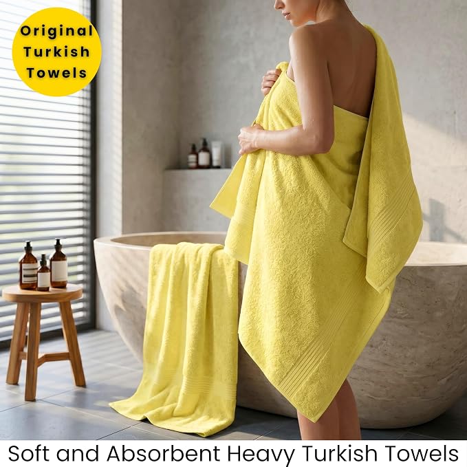 SALBAKOS 2-Piece 100% Turkish Cotton Extra Large Bath Towel 35x70 inch | Premium Hotel Quality Bath Sheet Towels | Thick, Soft, Absorbent, Oversized Bath & Beach Towels (Yellow, 2 Bath Sheets)