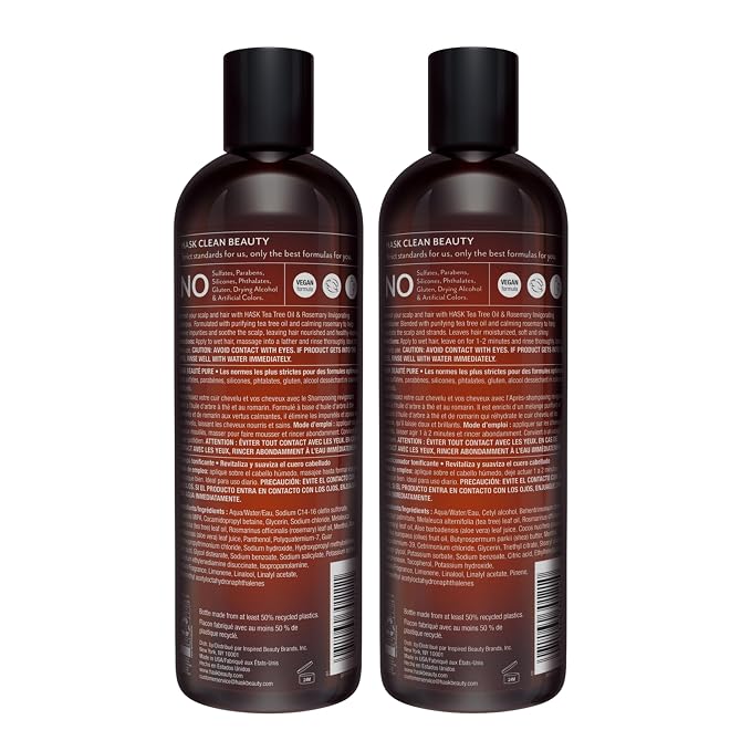 HASK Tea Tree Oil & Rosemary Invigorating Shampoo + Conditioner Set | Refreshes Scalp, Sulfate-Free, Paraben-Free, Gluten-Free, Color Safe | 12oz each