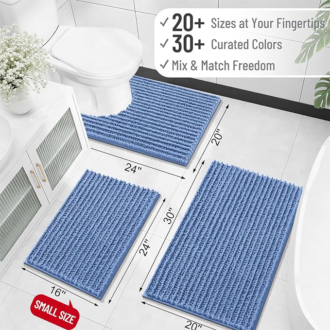 OLANLY Bathroom Rug Mat 44x24, Thick Soft and Absorbent Chenille Bath Mat, Non-Slip Rubber Backing, Machine Washable Quick Dry Bath Rugs for Tub Shower Floor, Home Decor Accessories, Cornflower Blue
