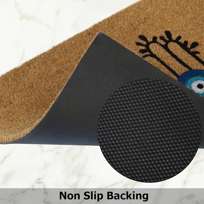 Croft&Cane Welcome Doormat – Non Slip Coco Coir Door Mat - Good Vibes Evil Eye Dirt Trapping Entryway Mat - Low Profile Indoor Outdoor Front Door Mat for Patio, Porch & High Traffic Areas - 17 x 30