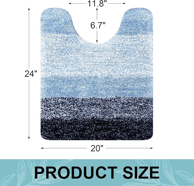 Arotive Microfiber Bathroom Rugs, Shaggy Soft and Absorbent Contour Toilet Rugs, Thick Plush Machine Washable Dry Bath Mats for Toilet Base, 24x20, Blue, U-Shape