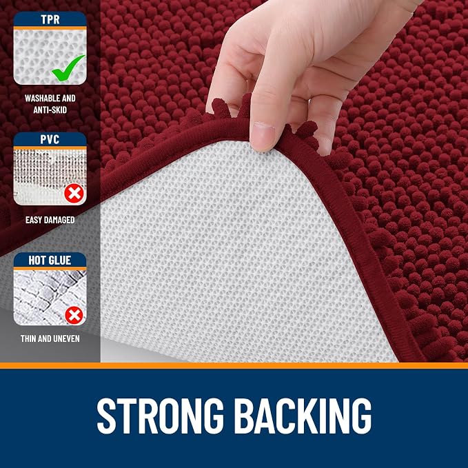 OLANLY Large Bathroom Rugs 59x35, Extra Soft Absorbent Chenille Bath Rugs, Rubber Backing Quick Dry, Machine Washable Bath Mats for Bathroom Floor, Tub and Shower, Home Decor Accessories, Red
