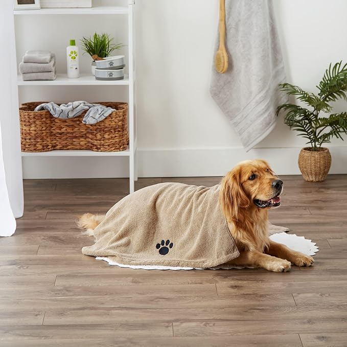 Bone Dry Pet Grooming Towel Collection Absorbent Microfiber X-Large, 41x23.5, Embroidered Taupe (Pack of 12)