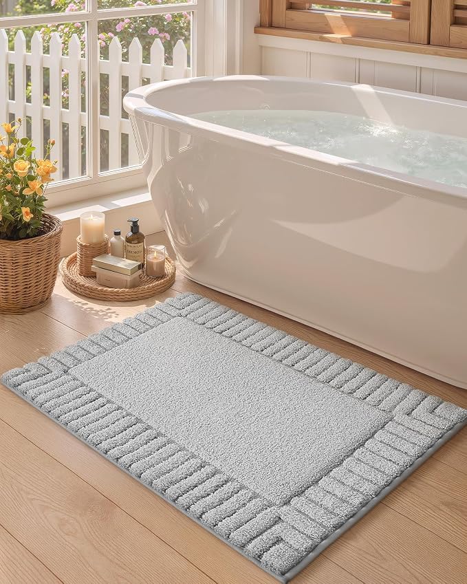 Color&Geometry Long Light Grey Bathroom Runner Rug- 24"x43" Absorbent Bath Rugs Non Slip Washable, Soft Bath Mats for Bathroom Floor, Shower, Bathtub, Laundry