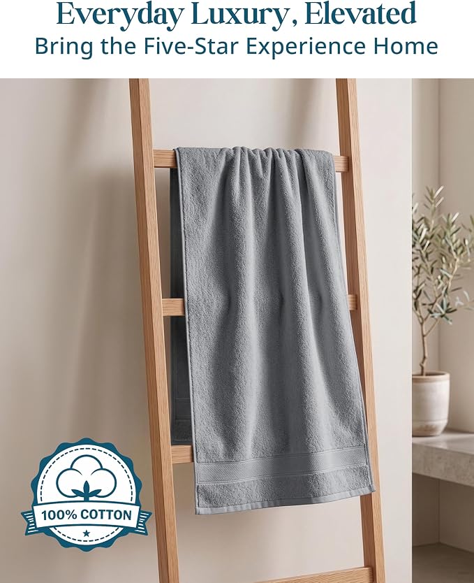 CASA PLATINO Hand Towels for Bathroom - 6 Pack (16"x28"), 100% Cotton Face Towel Set - Soft, Fade & Shrink Resistant - Hotel & Spa Inspired Hand Towels for Bathroom for Modern Family Homes - Cool Grey