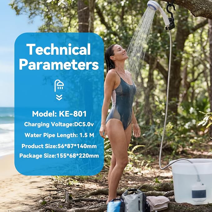 Portable Rechargeable Camping Shower Pump | 4000mAh Battery, Outdoor Shower Head Sprayer, For Camping, Hiking, Travel,car washing, pet cleaning