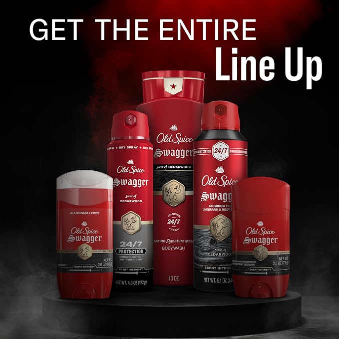 Old Spice Refreshing Body Wash for Men, 3X Defense, 24/7 Shower Fresh with Long Lasting Scent, Travel Size, Red Collection, Swagger with Cedarwood Scent, 3 fl oz