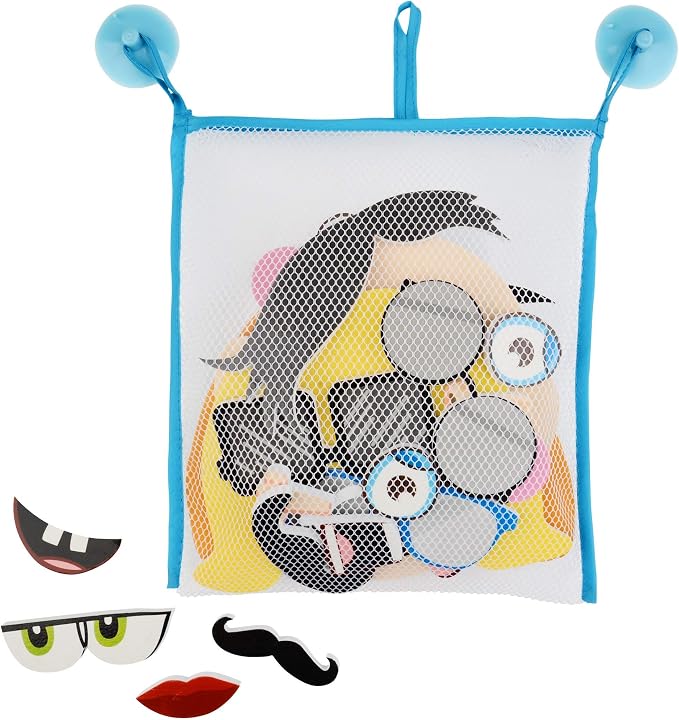Buddy & Barney: Silly Faces Bath Time Stickers - 36 Reusable Foam Stickers & Mesh Storage Bag, Mix & Match, Fun Tub & Water Toy, Toddlers & Kids Age 3+