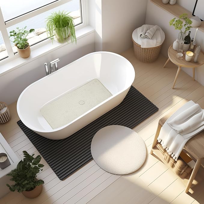 Bathtub Mat Non Slip, Soft Foam Bath Mat for Tub, Bathtub Mat with Drain Holes, Suction Cups Shower Mat (Ivory, 36''X17'')