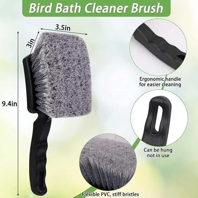 5Pcs Bird Bath Brush Kit, Larbeti 1P Hard Silk Bristle Bird Bath Cleaner Brush, 2P Hummingbird Feeder Cleaning Scrub, 1P Steel Wire Scrub, 1P Clean-Cloth to Hummingbird Feeders, Bath Feeder