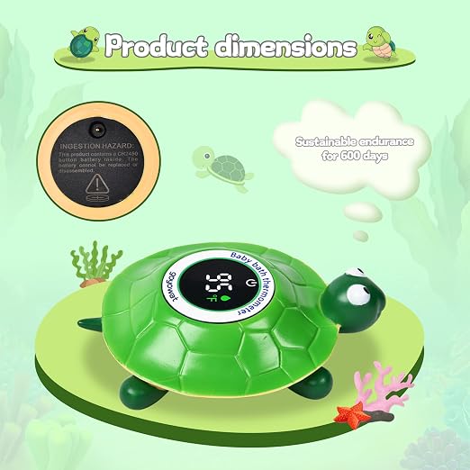 Baby Bathtub Thermometer with LED Display Screen+Floating Turtle toy-2-in-1 | Color Coded Alarm (Cold/Comfortable/hot) Bath Temperature Monitor, Adorable Floating Toys for Infants, Essential for Babies