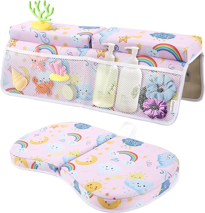 Bath Kneeler and Elbow Rest Pad Set, 1.6'' Thick, Quickly Dry, Bathtub Kneeler Pad with Bath Accessories Storage, Bath Kneeling Pad and Elbow Pad for Tub