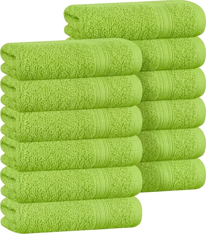 BOUTIQUO Ultra Soft Cotton Washcloths, Contains 12 Piece Face Cloths 12x12 inch, Ideal for Everyday use Face Towels, Compact & Lightweight Multi Purpose Washcloths - Kiwi Green