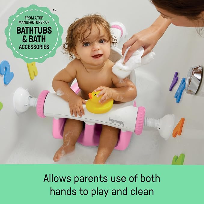 Ingenuity My Bath Seat for Sit-Up Baby Bathing, Sure & Secure Suction Cups, ASTM Safety Tested & Approved, Backrest for Assisted Sitting, Easy Setup & Storage, Pink