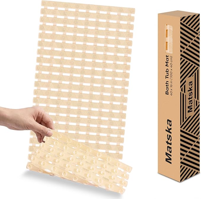 Non Slip Bathtub Mat - Shower Mats for Inside Shower, Rectangular PVC Tub Mat with 200+ Suction Cups for Safety, 40x16 Inch, Beige