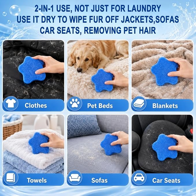 6Pcs Pet Hair Remover for Laundry, Reusable Pet Hair Sponges, Effectively Removes Pet Hair, Lint and Dander from Bedding and Clothing, Suitable for Washing Machines, Dryer
