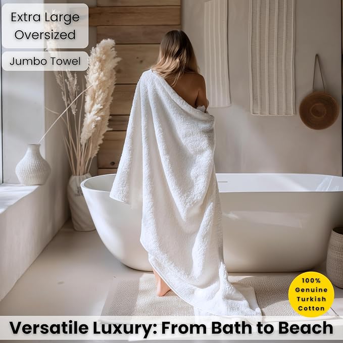 SALBAKOS Luxury 100% Turkish Cotton Bath Sheets 40x80 in Oversized Extra Large Bath Towels | Premium Hotel Quality Thick Soft Absorbent Turkish Towel for Spa Beach (Pack of 1, White, Jumbo Bath Sheet)