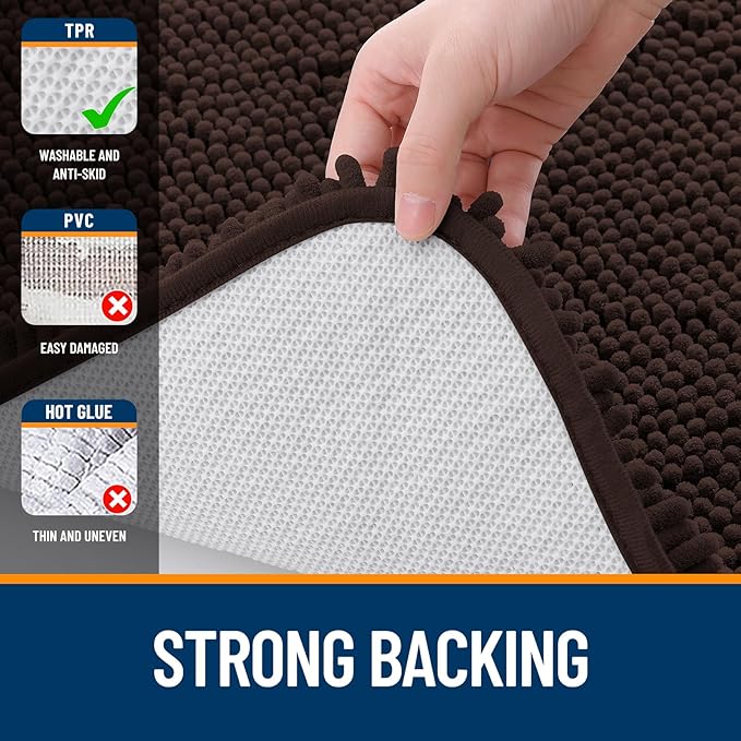 OLANLY Toilet Rugs U-Shaped 24x24, Extra Soft Absorbent Chenille Contour Bathroom Rugs for Toilet, Dry Quickly, Machine Washable, Non-Slip Bath Mat, Brown