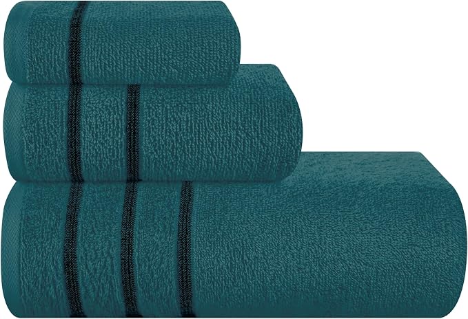 MyOwn Ultra Soft 3 Pack Cotton Towel Set, Contains a Bath Towel 28x55 inch, a Hand Towel 16x24 inch & Wash Coth 12x12 inch, Ideal Everyday use, Compact & Lightweight - Teal, 71682
