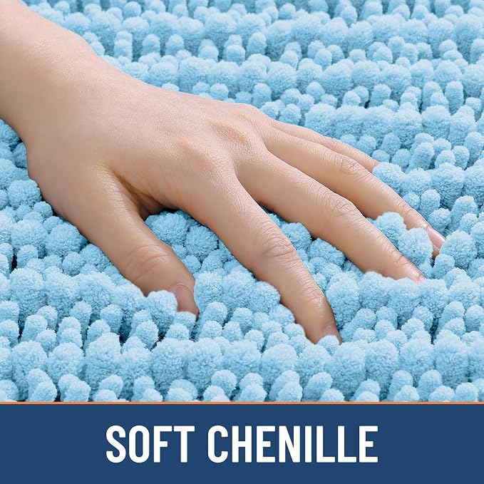 Smiry Bathroom Rugs Mat 36x24, Extra Soft Absorbent Chenille Bath Rugs, Non Slip Rubber Backing Machine Washable Quick Dry Bath Mats for Bathroom Floor, Tub, Shower, Home Decor Accessories, Sky Blue