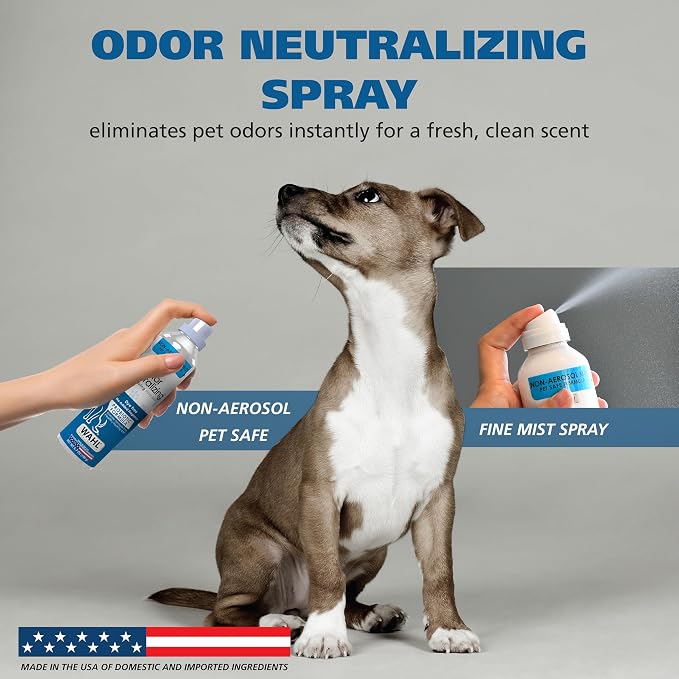 Wahl USA Pet Odor Neutralizing Mist for Dogs – Fast Acting Pet Odor Eliminator, Propellant-Free Mist that is Pet Safe & Environment Safe - Probiotic Formula, Fragrance Free – Model 3028687