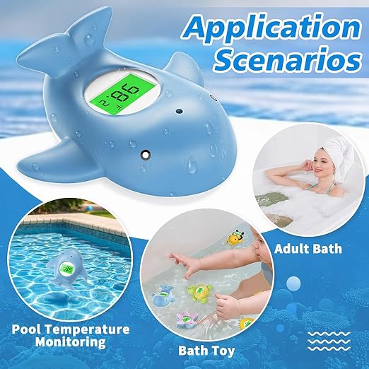 Baby Bath Thermometer for Infant & Toddler,Floating Digital Water Temperature Thermometer with 3-Color LED Backlight,Instant Accurate Reading,Baby Bath Toy,Hot & Cold Alert（Light Blue Whale）