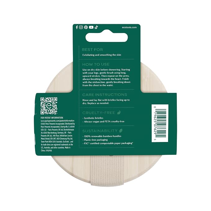 EcoTools Dry Body Brush, For Post Shower & Bath Skincare Routine, Removes Dirt & Promotes Blood Circulation, Helps Reduce Appearance of Cellulite, Eco-Friendly, Vegan & Cruelty-Free, 1 Count