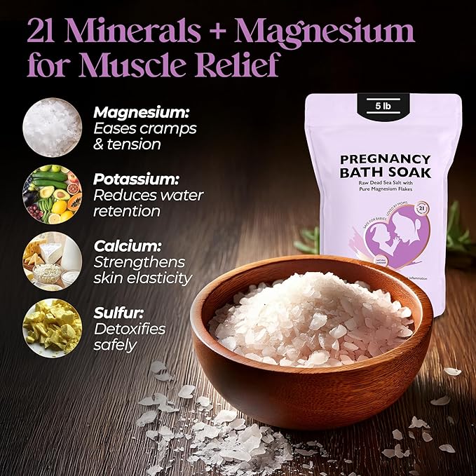 Aromasong Dead Sea Pregnancy Bath Soak 5 LB - Natural Lavender Pure Magnesium Flakes & Minerals - Pregnancy, Postpartum Muscle Ache & Leg Discomfort - Better Absorbs Than Epsom (Packaging May Vary)