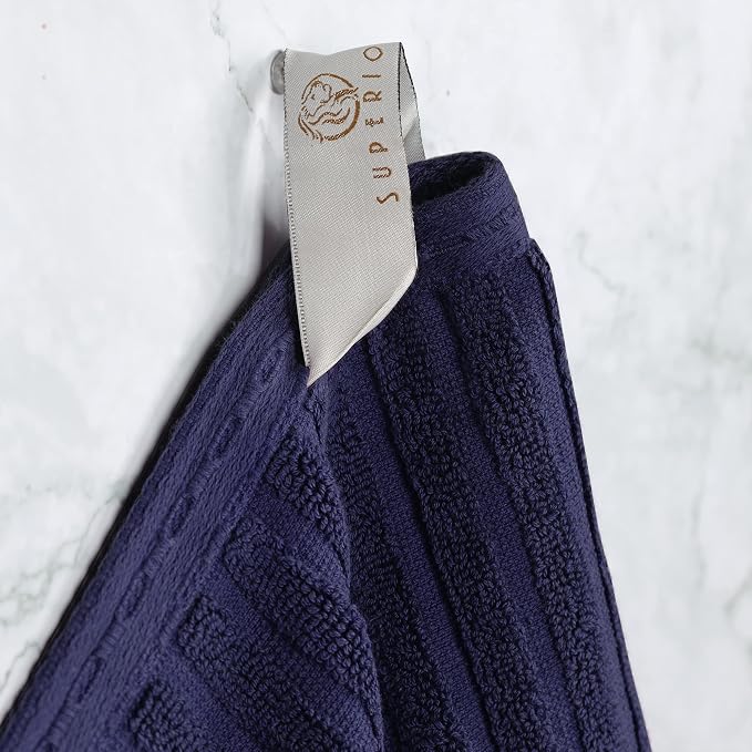 Superior Cotton 6-Piece Solid and Ribbed Towel Set, Face Towels 13” x 13”, Hand Towels 16” x 28”, Bath Towels 27” x 54”, Navy Blue by Superior