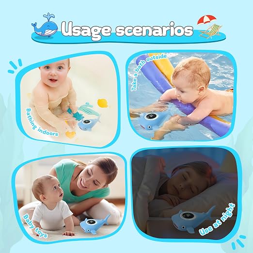 Baby Bath Thermometer, Floating Whale Toy - Baby Bathing Safety Monitor | Cold and Warm Dual Zone Color Code, Real-time Water Temperature Sensor, Detachable Floating Toy, Special Supply for Maternal