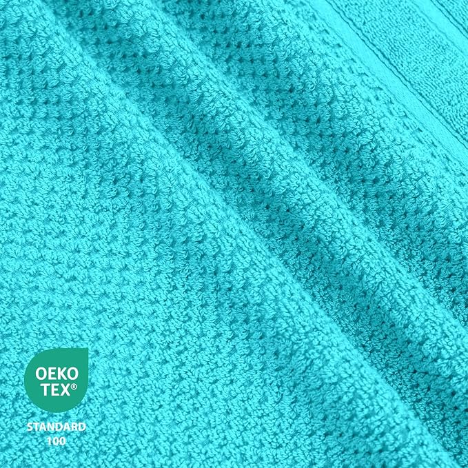 Feather & Stitch 100% Cotton 625 GSM Bath Towel Set of 6, Ultra Soft Highly Absorbent 2 Bath Towels, 2 Hand Towels & 2 Washcloth - Luxury Quick Dry Shower Towels (Aqua)