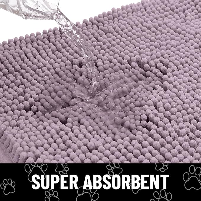 Smiry Dog Door Mat for Muddy Paws, Absorbent Dirt Trapper Non Slip Quick Dry Washable Chenille Mat for Mud Dogs, Entry Rug for Indoor and Outdoor (30x20 Inches, Deep Plum and White)