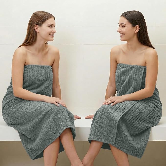 RIVERSIDE Pack of 2 Extra Large Bath Sheet Towels, 35 x 70 Inches, 600 GSM, Ribbed Stripe, 100% Cotton - Super Soft, Highly Absorbent & Quick Dry for Bathroom, Spa & Hotel, Gray