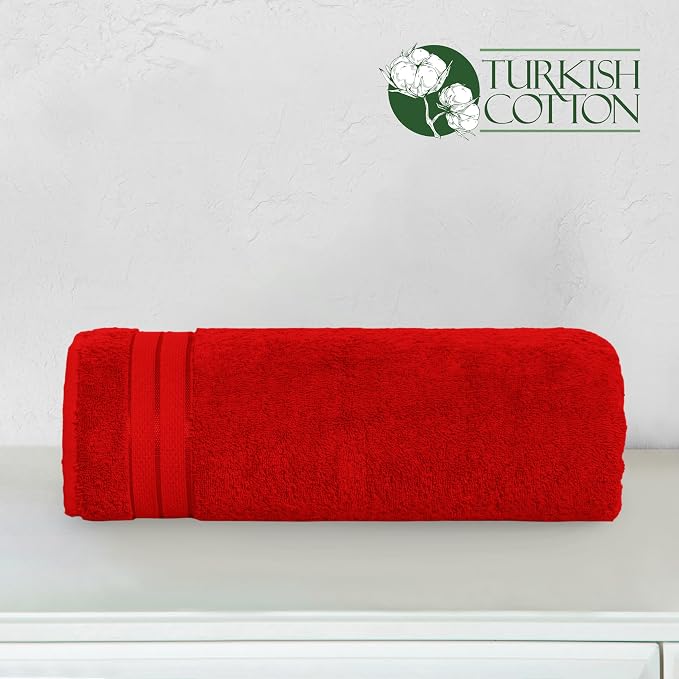 Elegant Comfort Three Line Popcorn Towel Set for Bathroom 35 x 70 inches, Premium Hotel Quality 1-Pack Jumbo Towels, 100% Turkish Cotton, Soft and Durable, Quick Dry and Highly Absorbent, Red