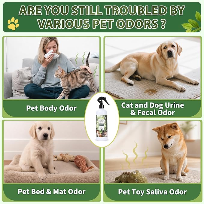 Pet Odor Deodorizer Spray,16.9 Fl Oz & Two 3.4 Fl Oz Mini Bottles - Dog Deodorizing Spray Natural Forest Scent Pet Odor Neutralizer for Smelly Dogs for Home Pets Potty Furniture