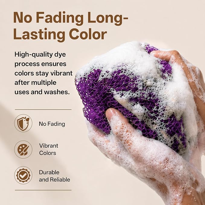 African Net Sponge for Shower, 2PCS Exfoliating Shower Sponge with Waterproof Travel Bag, Quick-Drying African Wash Cloth for Deep Cleansing & Smooth Skin (Deep Purple & Lavender Purple)